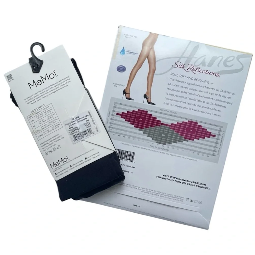 Hosiery Control Top Pantyhose Tights HANES Silk Reflections MEMOI Tights Sz S/M